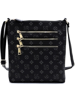 Monogrammed Whipstitch Multi Zip Pocket Crossbody Bag CS2744 GRAYBLACK